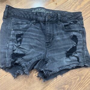 American Eagle Outfitters Women's Dark Gray Distressed Jean Shorts